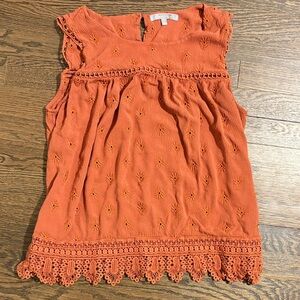 Daniel Rainn Plus Size 2X Sleeveless Top Orange Eyelet Lace Boho